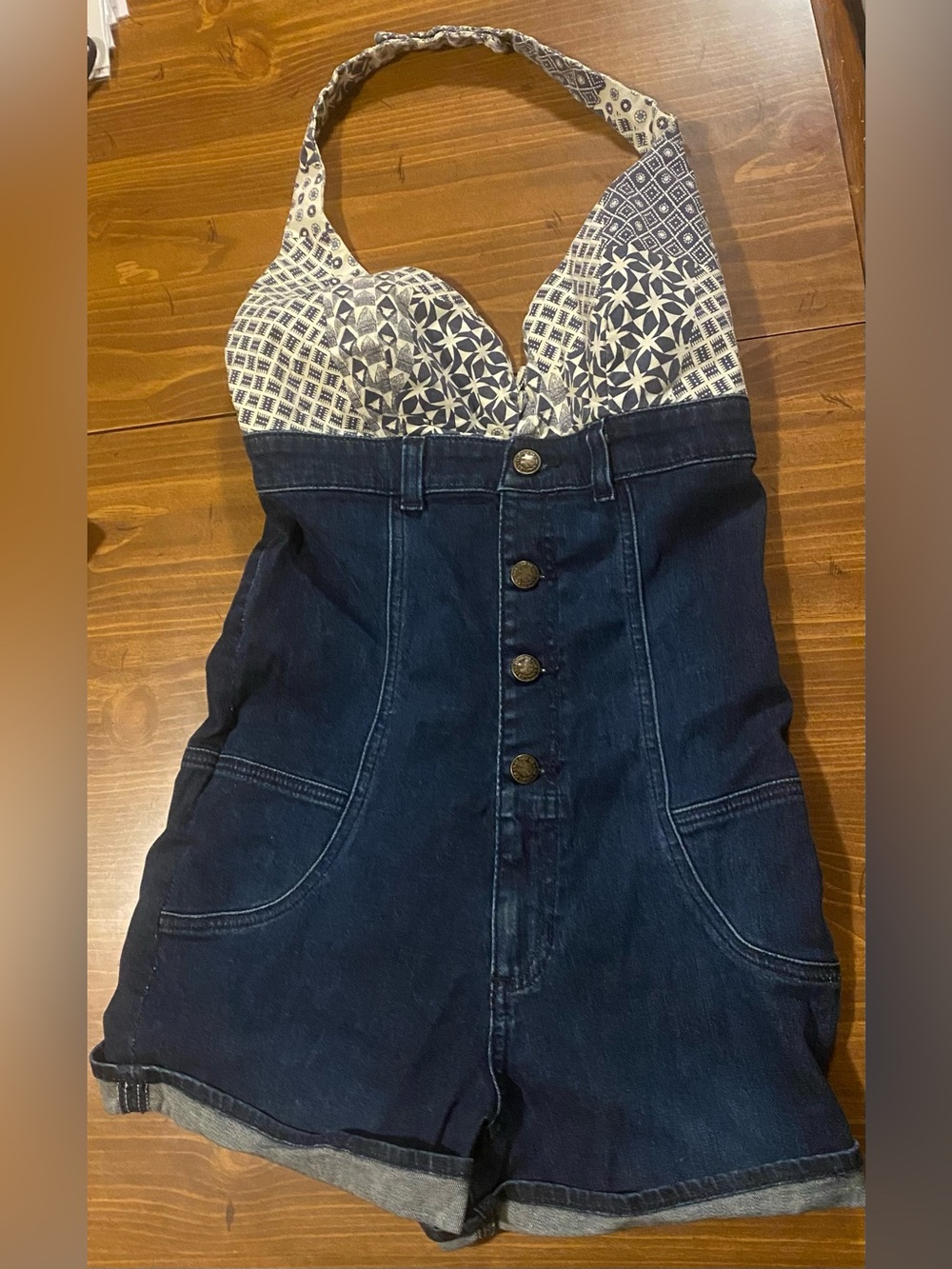 Guess Denim Jeans Halter Top Romper Shorts Button Up Dark Wash